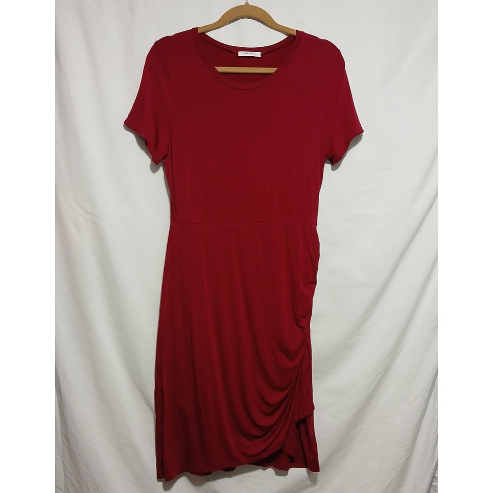 Reborn J Red Dress Ruched Bodycon Casual Short Sleeve Dress